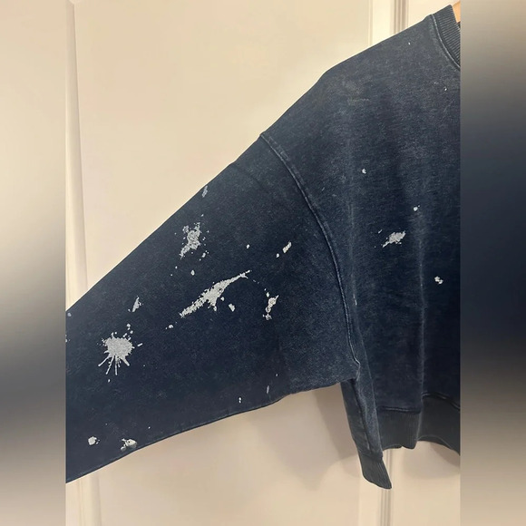 NWT R13 Cropped Distressed Crewneck Sweatshirt in Indigo Blue Paint | size S - Picture 11 of 12